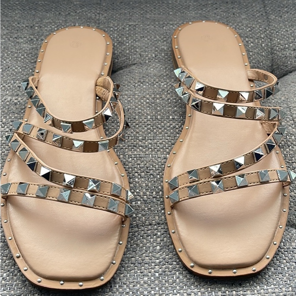 ZBY Tan and Silver Studded Sandals Size 7.5